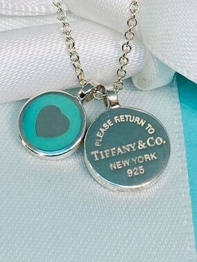 Return To Tiffany Mini blue enamel double round tag necklace 16-18inch